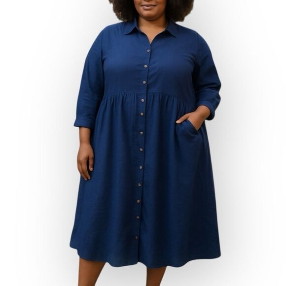 Coldwater Creek Plus Size 18 Blue Corduroy Long Sleeve Button Shirt Dress - Picture 1 of 6